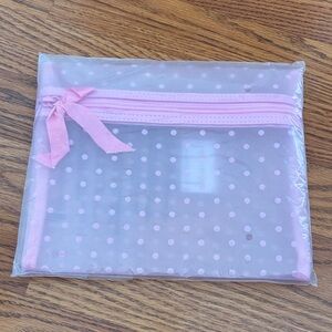 Brand new pink polka dot translucent cosmetic bag